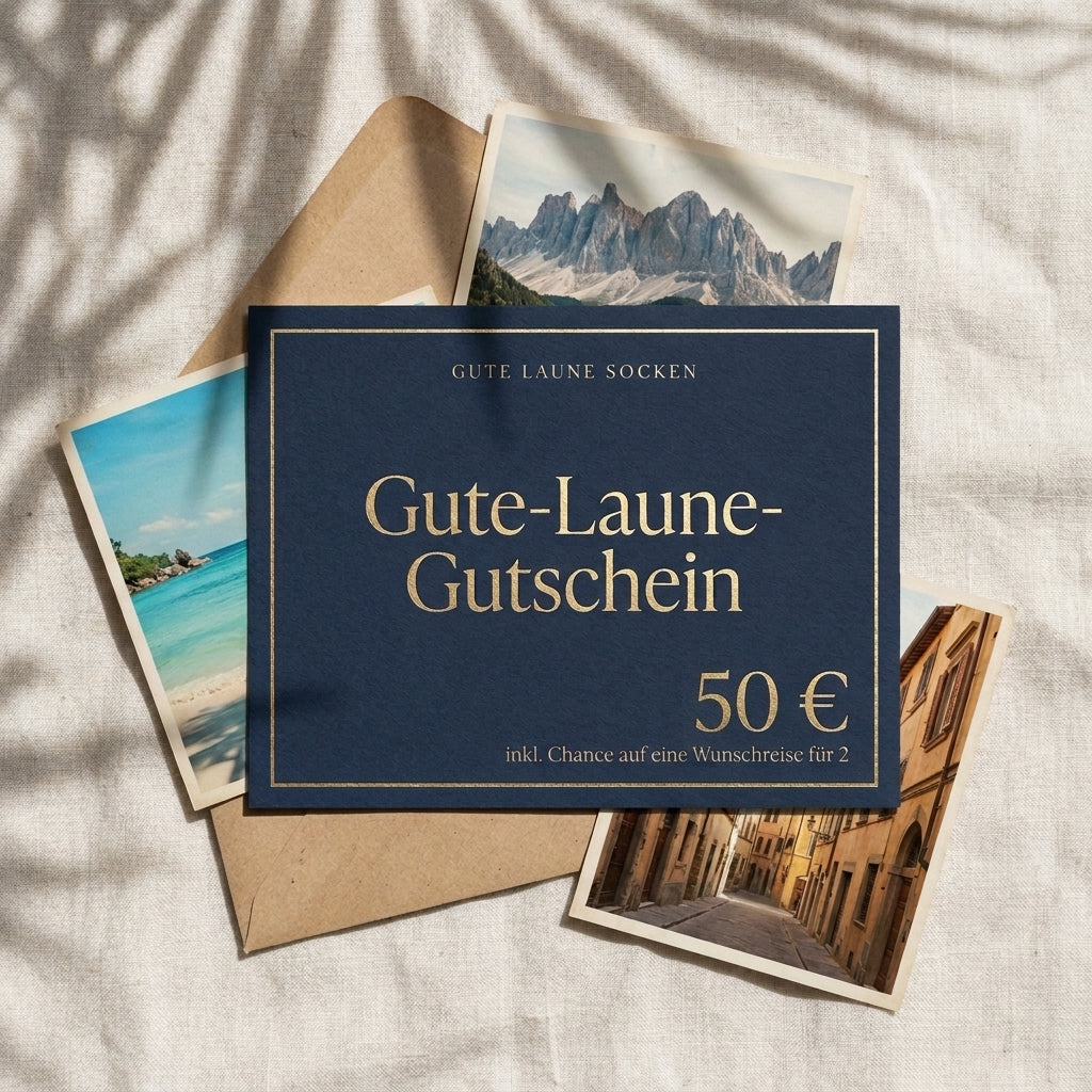 Gute-Laune-Gutschein über 50 € auf Leinen mit Reise-Postkarten