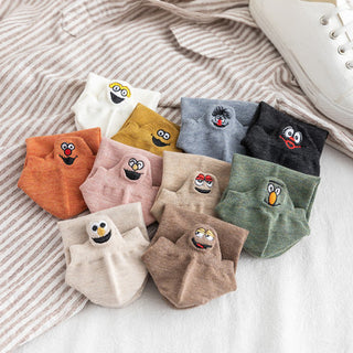 Bunte Sneakersocken Damen Set mit Smiley aufgefächert – beige weiß grün orange rosa