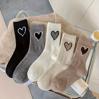 Heart Classic Herzsocken Damen 5er Set in Schwarz, Grau, Creme, Beige und Mokka