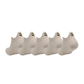 Beige Sneakersocken Damen 5er Set mit Smiley – atmungsaktiv Baumwolle Gute Laune Socken