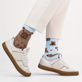 Lange Socken Damen 1 Paar Otter-Motiv braun hellblau – lustige Tiersocken Motivsocken Gute Laune Socken
