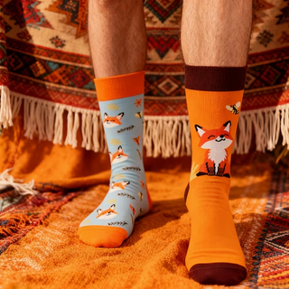 Lange Socken Herren 1 Paar Fuchs-Motiv orange blau – lustige Motivsocken Tier Gute Laune Socken