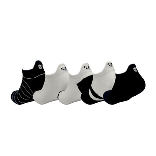 Schwarz weiße Sneakersocken Damen 5er Set mit Panda-Motiv – kurze Baumwollsocken Gute Laune Socken