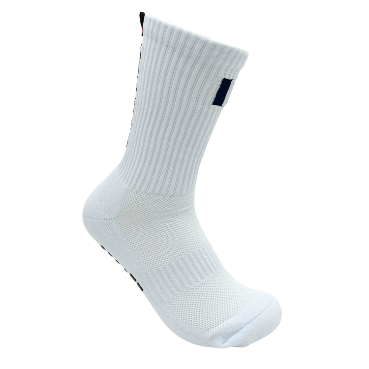 Weiße Frankreich Gripsocken mit gestickter Flagge – lange Sportsocken WM 2026 Anti-Rutsch