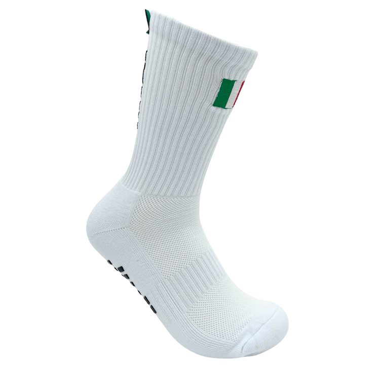 Weiße Italien Gripsocken mit gestickter Flagge – lange Sportsocken WM 2026 Anti-Rutsch