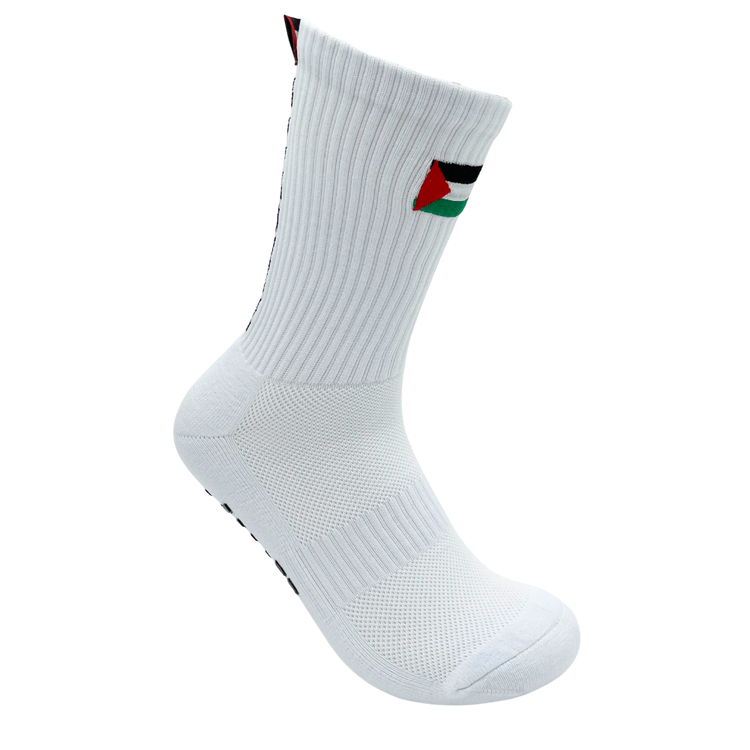 Weiße Palästina Gripsocken mit gestickter Flagge – lange Sportsocken WM 2026 Anti-Rutsch