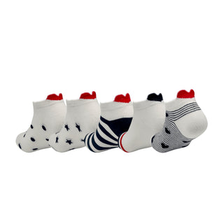Weiße Sneakersocken Damen 5er Set mit Herz an der Ferse – Streifen Sterne Baumwolle