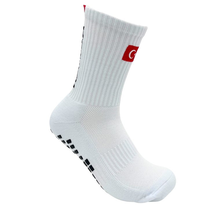 Weiße Türkei Gripsocken mit gestickter Flagge – lange Sportsocken WM 2026 Anti-Rutsch