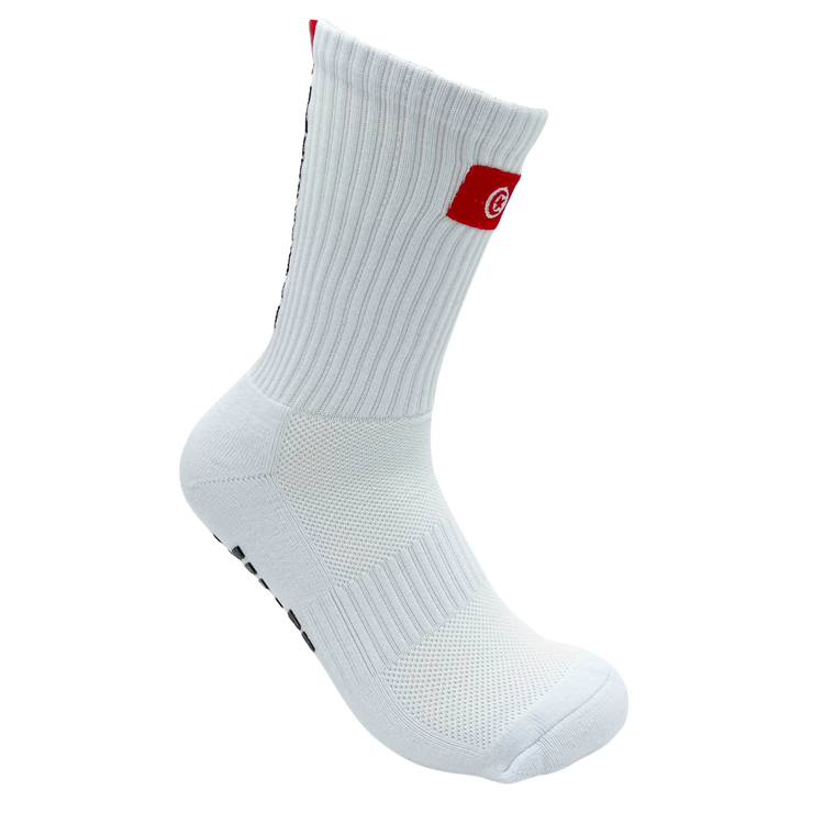 Weiße Tunesien Gripsocken mit gestickter Flagge – lange Sportsocken WM 2026 Anti-Rutsch