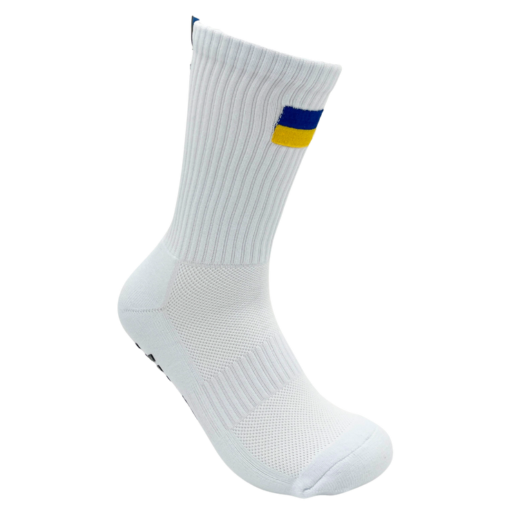 Weiße Ukraine Gripsocken mit gestickter Flagge – lange Sportsocken WM 2026 Anti-Rutsch
